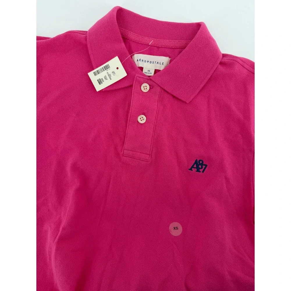 Aeropostale Kids Pink A87 Logo Pique Short Sleeve Polo Shirt XS New‎